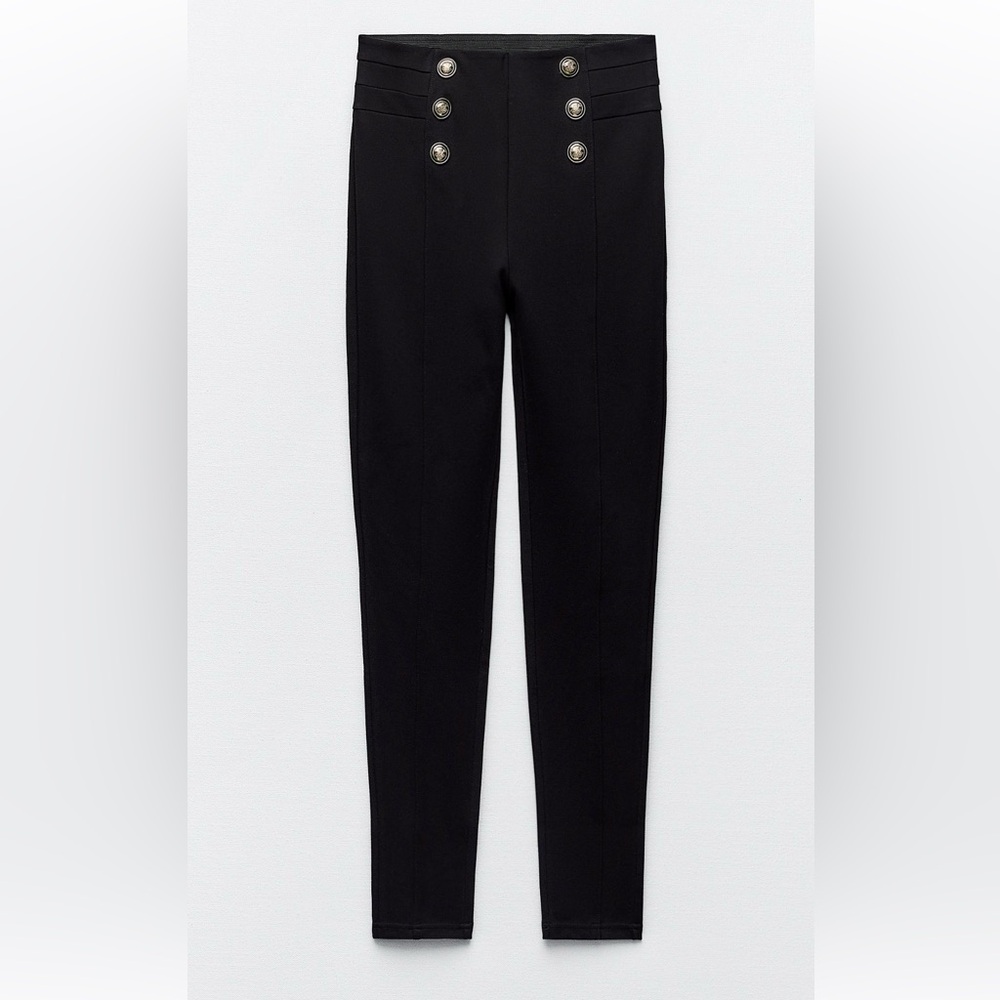 Zara Black High-Waisted Leggings w Button Detail